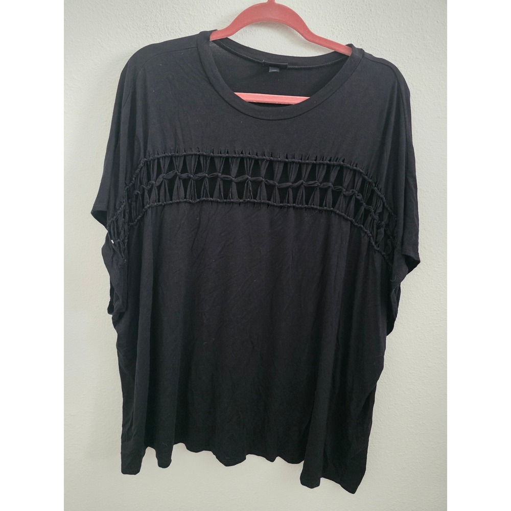 Torrid Black Lattice Cutout Short Sleeve Oversized Top Plus Size 3 Crew Neck Tee